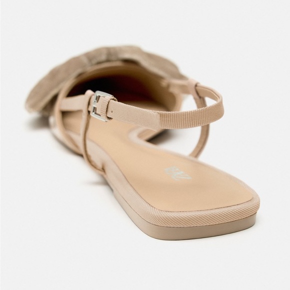 Zara Patent Pointed toe Flat Slingback Shoes Velvet Bow Tan 6.5 37 NWT - Picture 9 of 15